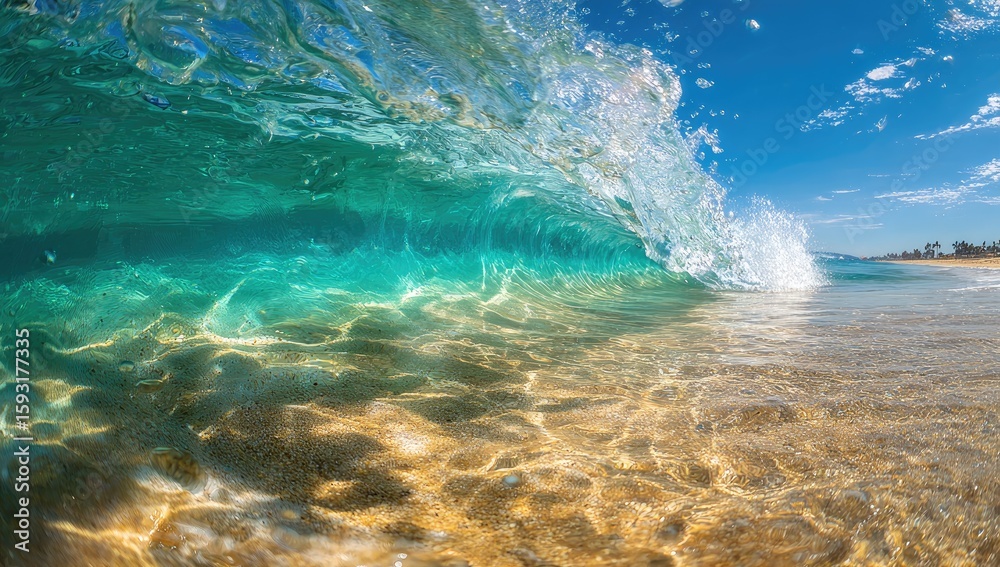 Obraz premium Ocean wave, turquoise water, shallow beach