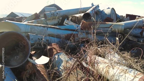 Remains of exploded ammunition, shells of multiple launch rocket systems. Rockets, mines, cartridges, shells, aerial bombs, multiple launch rocket systems that were used during the armed conflict
