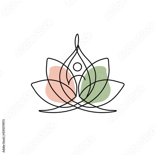 Abstract lotus pose vector art line with pastel color blocks for yoga.
