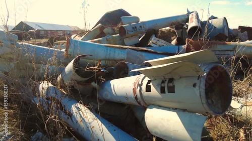 Remains of exploded ammunition, shells of multiple launch rocket systems. Rockets, mines, cartridges, shells, aerial bombs, multiple launch rocket systems that were used during the armed conflict
