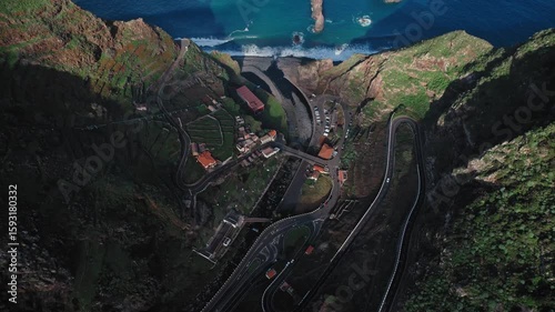 Aerial footage of the canyon on the coast of Madeira, Portugal