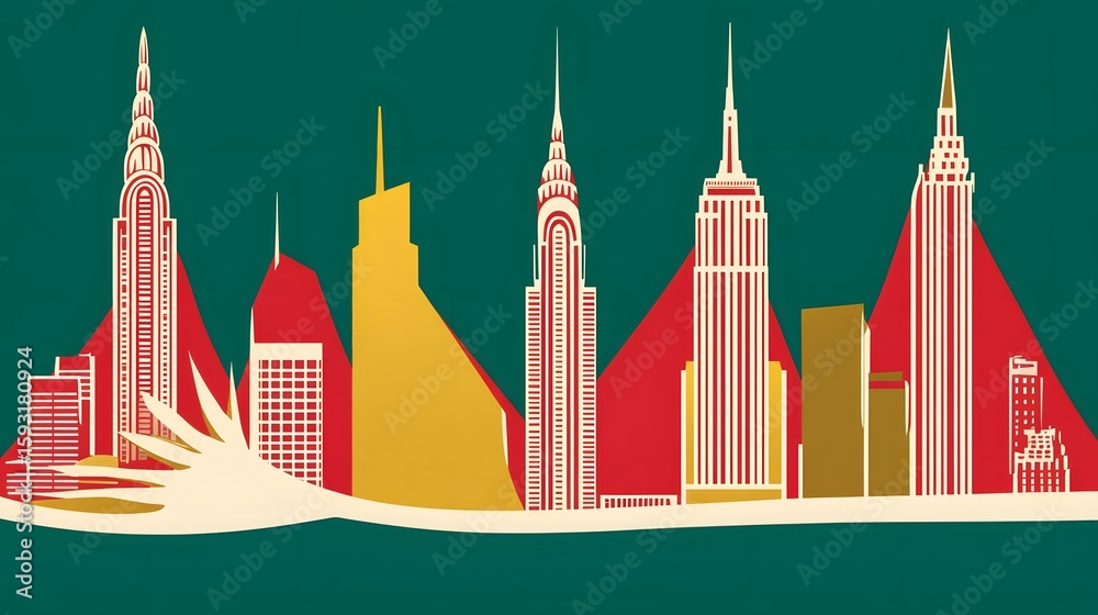 Fototapeta premium Stylish Cityscape Skyline Art Deco Buildings