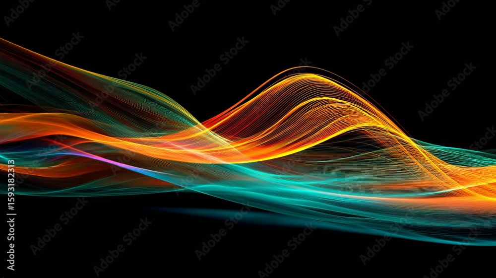 Naklejka premium Abstract Orange Teal Wave Flow Dynamic Energy Design Background Illustration Digital Art Modern Graphic Design Vibrant Color Swirl Smooth Lines Artistic Trendy Texture 