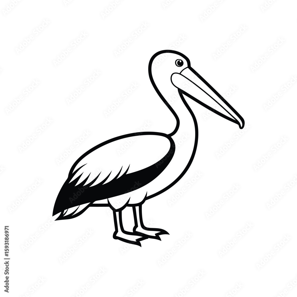 Fototapeta premium A pelican line art silhouette vector illustration on white background