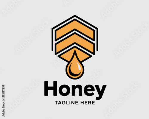 This image features a vibrant honey logo with a unique dripping design, symbolizing sweetness and nature, perfect for food-related branding or products.