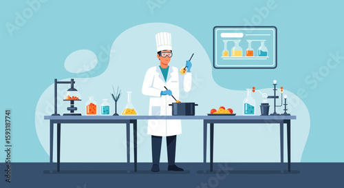 Culinary Innovation Chef Experimenting With Food in a Science Laboratory Setting