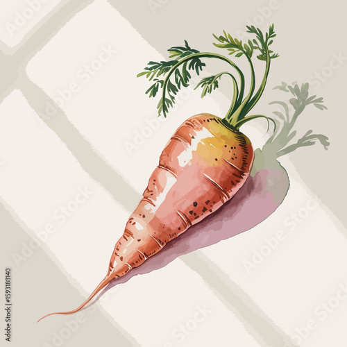 A beautifully vibrant carrot illustration with fresh greens on top, capturing the essence of natural produce and the earthy connection to healthy living.