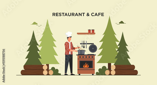 Chef Creates Rustic Dishes In Nature For Restaurant Or Cafe Concept
