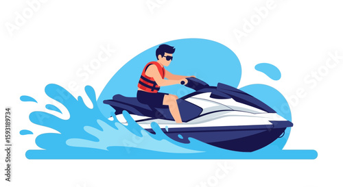 Adventure Watercraft Thrill Riding Fast Waves On Summer Vacation Day