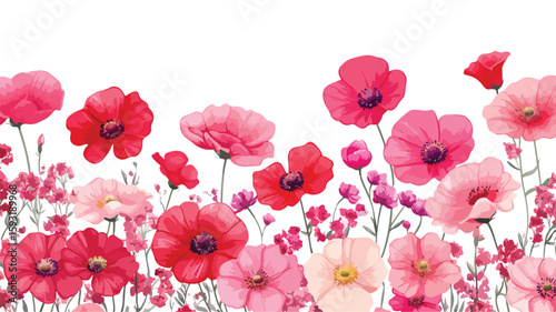 Vibrant Pink Red Flowers Wide Angle