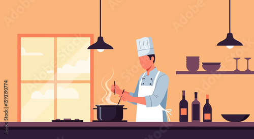 Chef Preparing A Gourmet Dish In A Modern Kitchen With A Calm Vibe