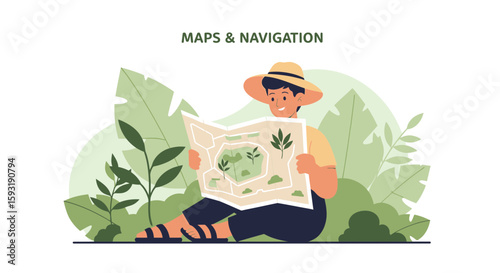 Adventurer Man Explores Tropical Paradise With Detailed Map For His Next Journey