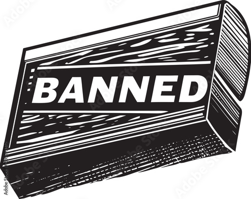 Black and white illustration of a banned stamp isolated on a white background
