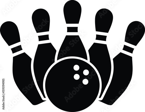 Bowling Icon Vector – Ball and Pins Black Silhouette Illustration.