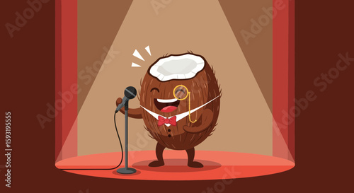 Coconut Comedian Performing Stand Up Comedy on a Stage With a Microphone