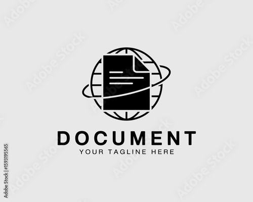 This contemporary logo design features a stylized document within a globe outline, symbolizing global documentation services and a forward-thinking approach in business.