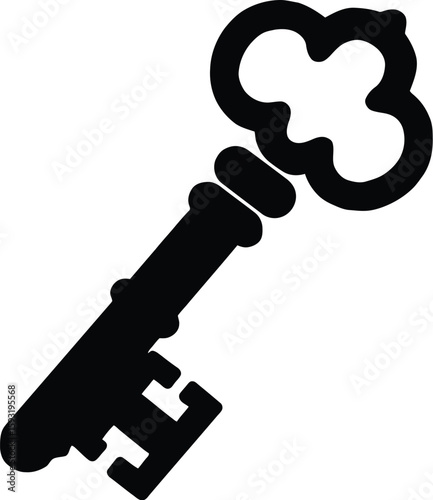 Vintage Skeleton Key Icon – Classic Antique Lock Symbol Vector