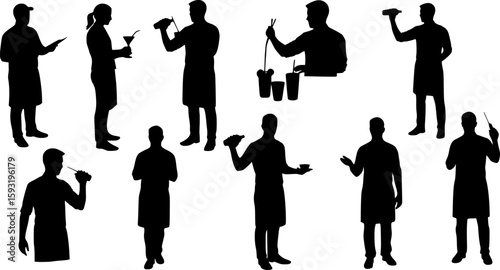 Set of bartender silhouette vector on white background	