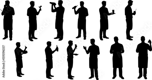Set of bartender silhouette vector on white background	