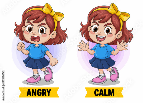 An illustration of a child expressing anger and calmness, perfect for conveying emotional awareness and educational content about feelings.