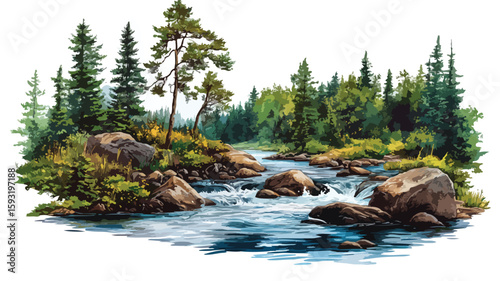 Tranquil River Forest Centered Landscape Scene