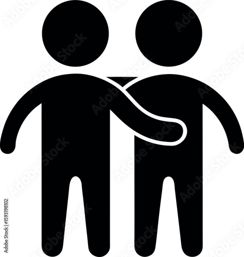 Black Friendship Icon Showing Arm Around Shoulder Gesture Between Two People Vector