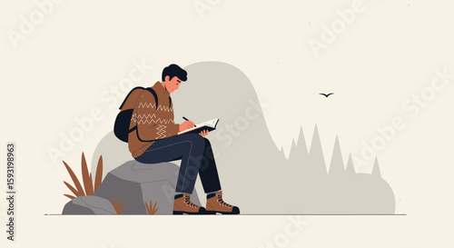 Contemplative Journaling In Nature Capturing Thoughts Amidst Serene Landscapes