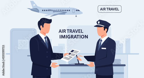 Air Traveling Paperwork Handover In Airport To Immigration Officer Illustration