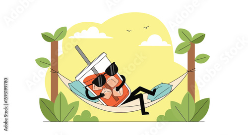 Cool Beverage Enjoying Relaxing Moment In Hammock Summer Holiday Vacation Scene