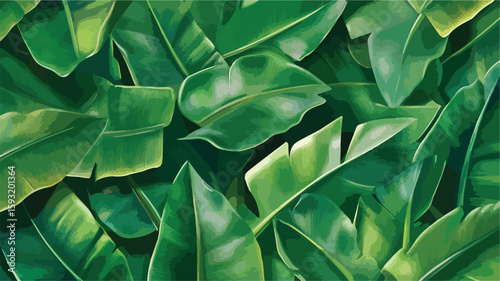 Lush Tropical Leaves Background Centered View