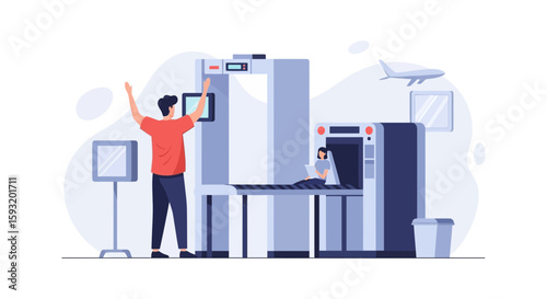 Airport Security Screening Illustration Man Passing Through Metal Detector System
