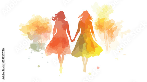 Watercolor Fashion Illustration Best Friends Trendy Art