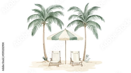 Sunny Beach Umbrella with Palm Trees