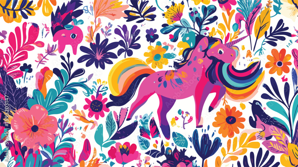 Obraz premium Whimsical Unicorn and Rainbow Pattern
