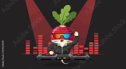 Animated Beetroot Dj Performing Music With Turntable In Nightclub Atmosphere