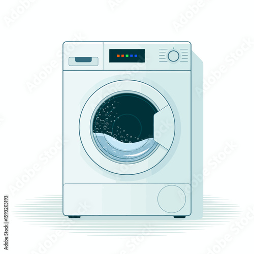 A clean and simplistic illustration of a front-loading washing machine, symbolizing home convenience, cleanliness, efficiency, and modern lifestyle needs for everyday chores.