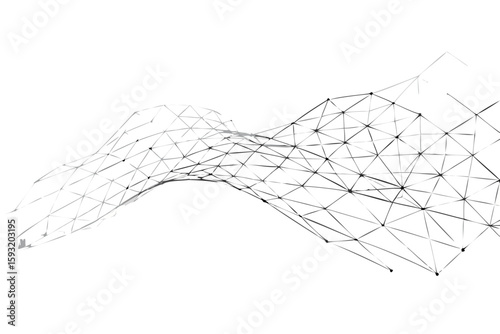 Abstract wireframe mesh surface with geometric triangles and lines isolated on white background