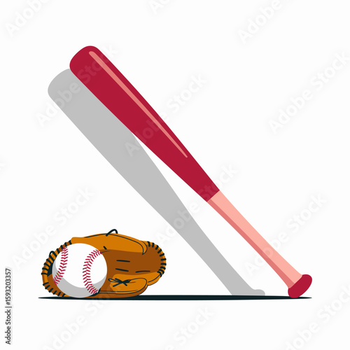 This clean illustration showcases a baseball bat alongside a glove and ball, representing the classic American pastime and capturing the excitement of playing sports.