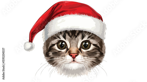Cute Cat Santa Christmas Card Vector