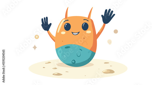 Cheerful alien on small unique planet