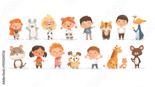 Adorable Baby Characters on White Background