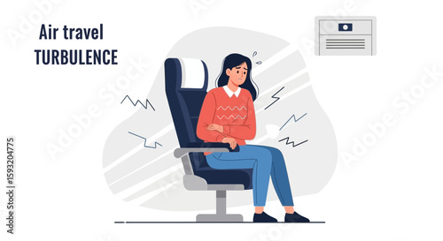 Anxious Woman Experiencing Air Turbulence On Airplane Flight Passenger Feeling Unsafe