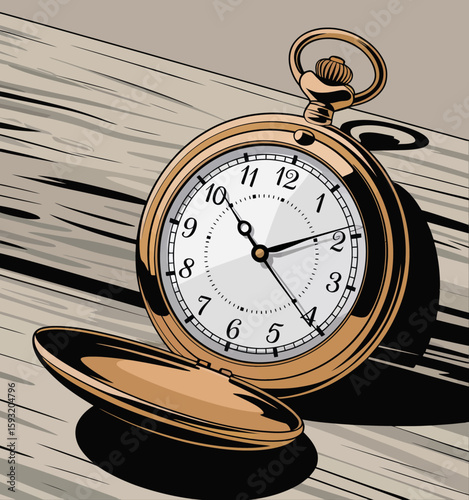 This vintage pocket watch, resting on aged wood, evokes a sense of nostalgia and timelessness, showcasing the intricate details of old-world craftsmanship and design.