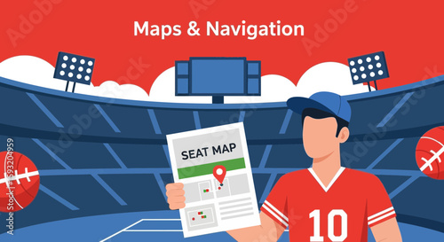 Arena Seating Guide Fan Holding Seat Map At A Sports Venue