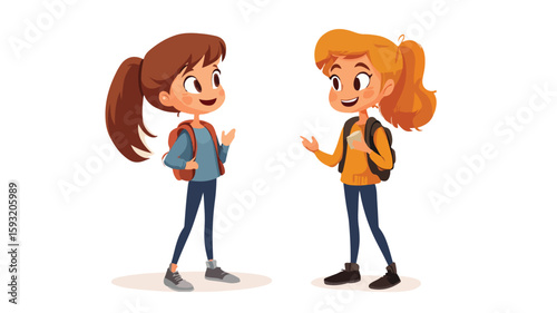 Teenager Women Having Conversation Vector Illustration