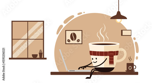 Cozy Coffee Break With Laptop Home Scene Concept For Relaxing Workspace