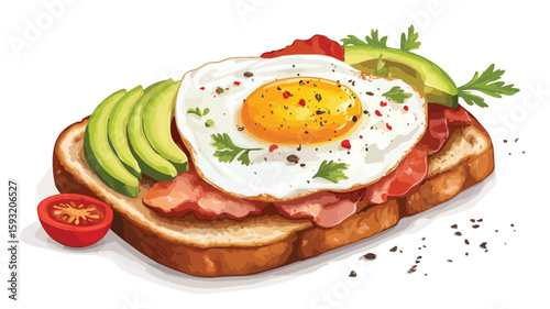 Egg Toast Vector Illustration on Toasted Bread