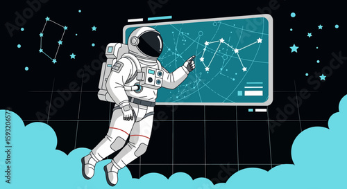 Astronaut Exploring Constellations On Digital Interface For Scientific Discovery