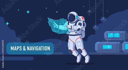 Astronaut Navigating With Digital Map Exploring Space Travel Concepts