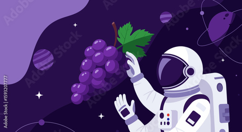 Astronaut Touches A Bunch Of Grapes In The Deepness Of Space Concept